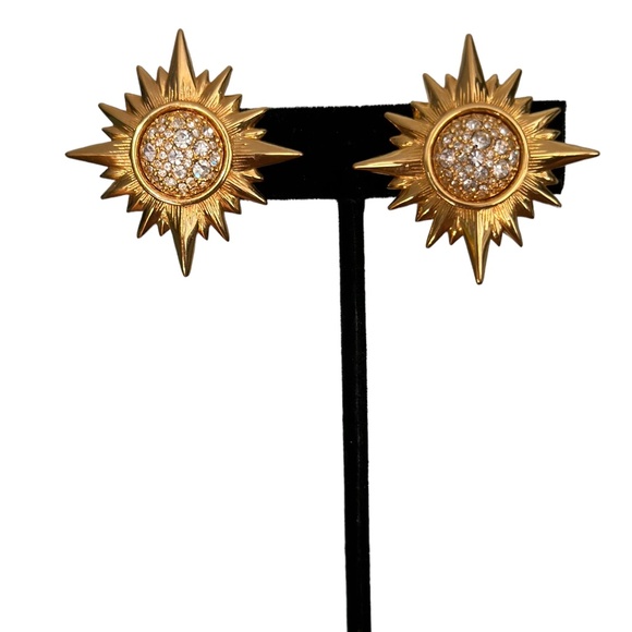 Vintage SAL Swarovski Starburst North Star Clip-On Earrings –Gold with Crystals - Picture 3 of 6